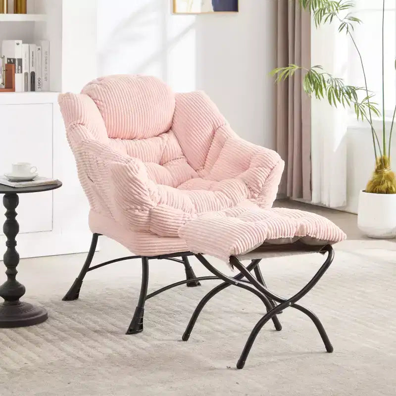Zeus & Ruta Modern Upholstered Lounge Chair with Armrests, Side Pocket & Matching Ottoman