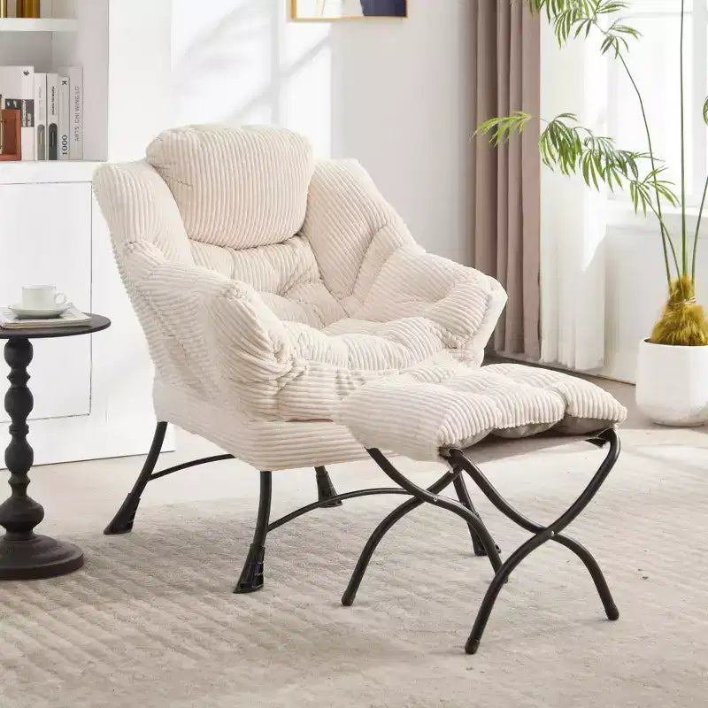 Zeus & Ruta Modern Upholstered Lounge Chair with Armrests, Side Pocket & Matching Ottoman