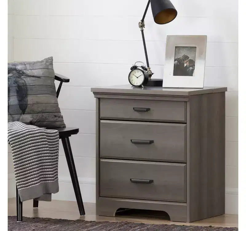HomeStock Nightstand with Charging Station and Drawers Gray Maple Versa