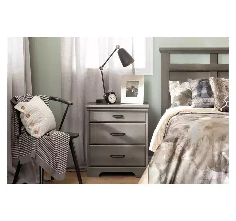 HomeStock Nightstand with Charging Station and Drawers Gray Maple Versa
