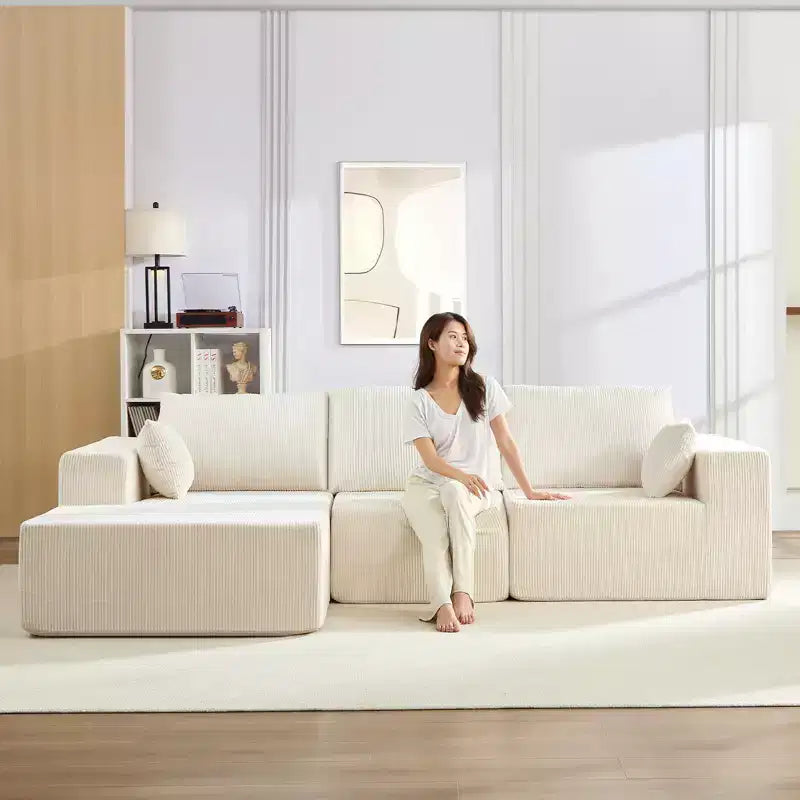 Mjkone 108Corduroy Fabric Sectional Couch with Chaise Lounge3-Pieces Free-Combined Cloud Modular L-Shaped Sofa