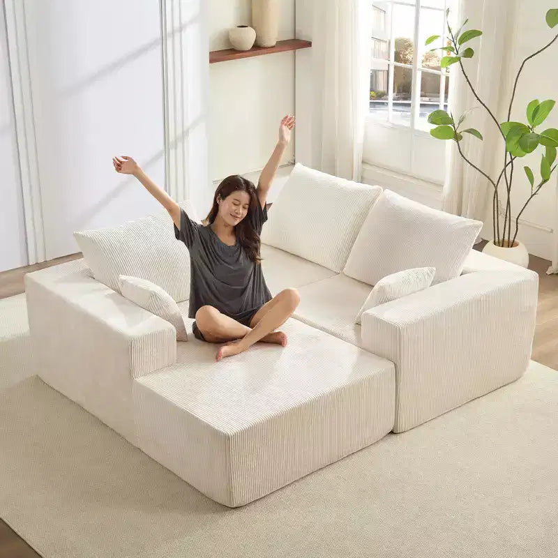 Mjkone 108Corduroy Fabric Sectional Couch with Chaise Lounge3-Pieces Free-Combined Cloud Modular L-Shaped Sofa
