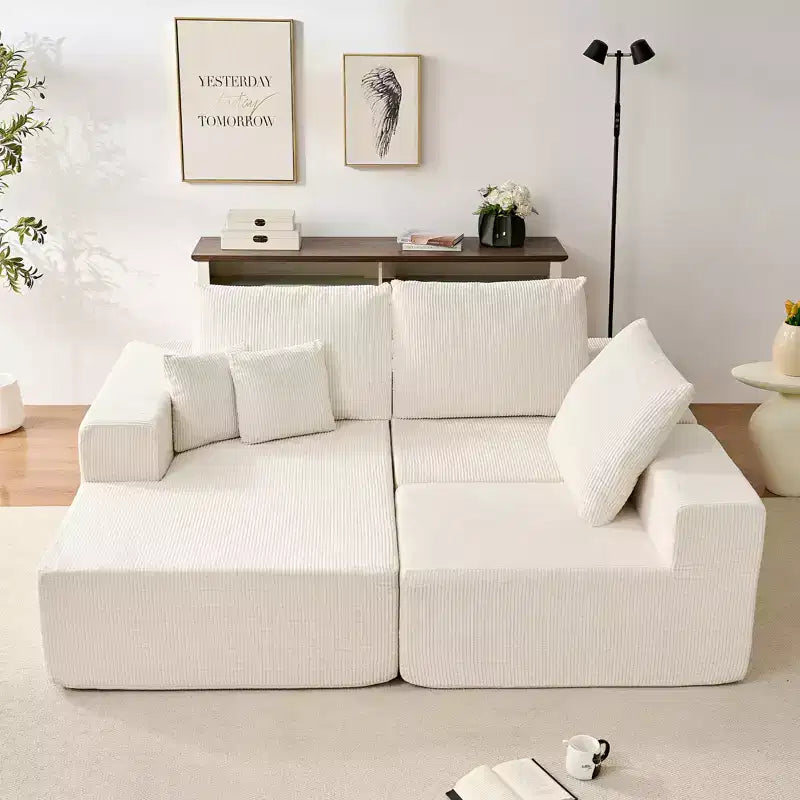 Mjkone 108Corduroy Fabric Sectional Couch with Chaise Lounge3-Pieces Free-Combined Cloud Modular L-Shaped Sofa