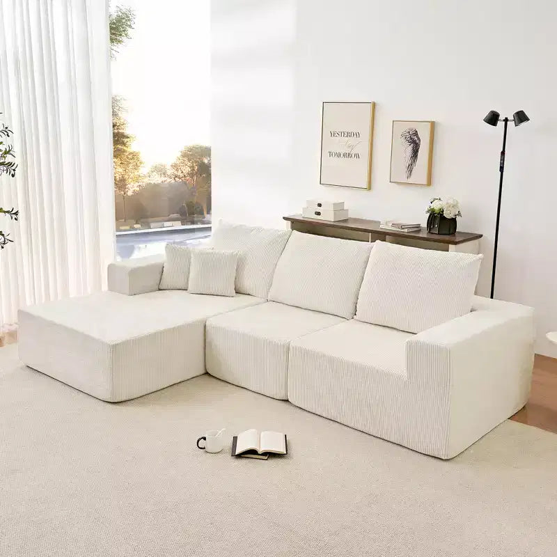 Mjkone 108Corduroy Fabric Sectional Couch with Chaise Lounge3-Pieces Free-Combined Cloud Modular L-Shaped Sofa