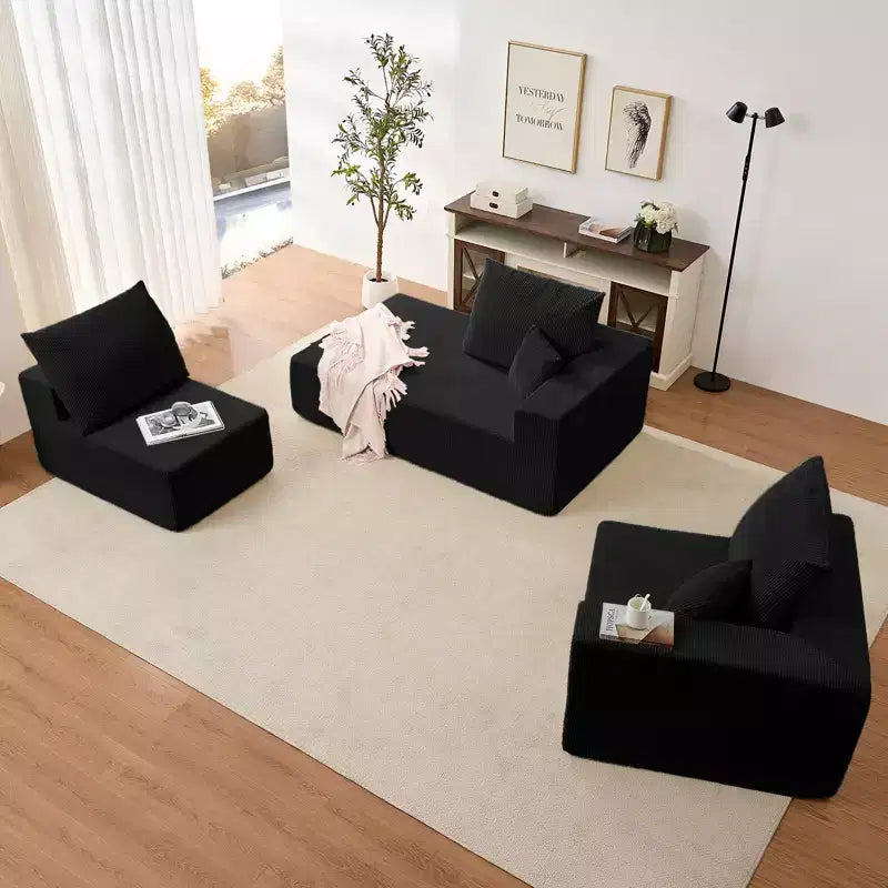 Mjkone 108Corduroy Fabric Sectional Couch with Chaise Lounge3-Pieces Free-Combined Cloud Modular L-Shaped Sofa