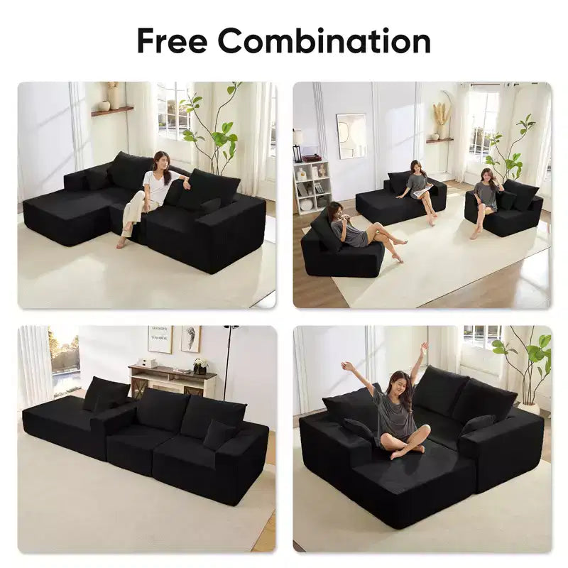 Mjkone 108Corduroy Fabric Sectional Couch with Chaise Lounge3-Pieces Free-Combined Cloud Modular L-Shaped Sofa