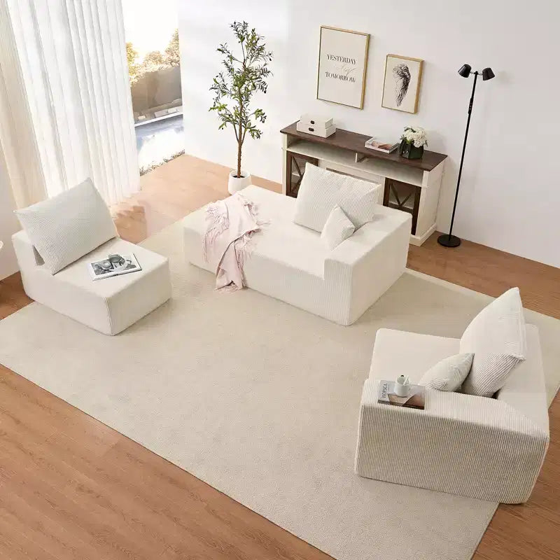 Mjkone 108Corduroy Fabric Sectional Couch with Chaise Lounge3-Pieces Free-Combined Cloud Modular L-Shaped Sofa
