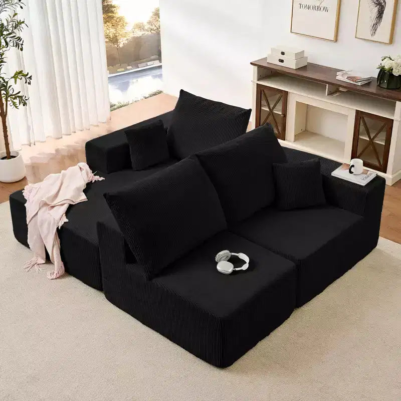 Mjkone 108Corduroy Fabric Sectional Couch with Chaise Lounge3-Pieces Free-Combined Cloud Modular L-Shaped Sofa