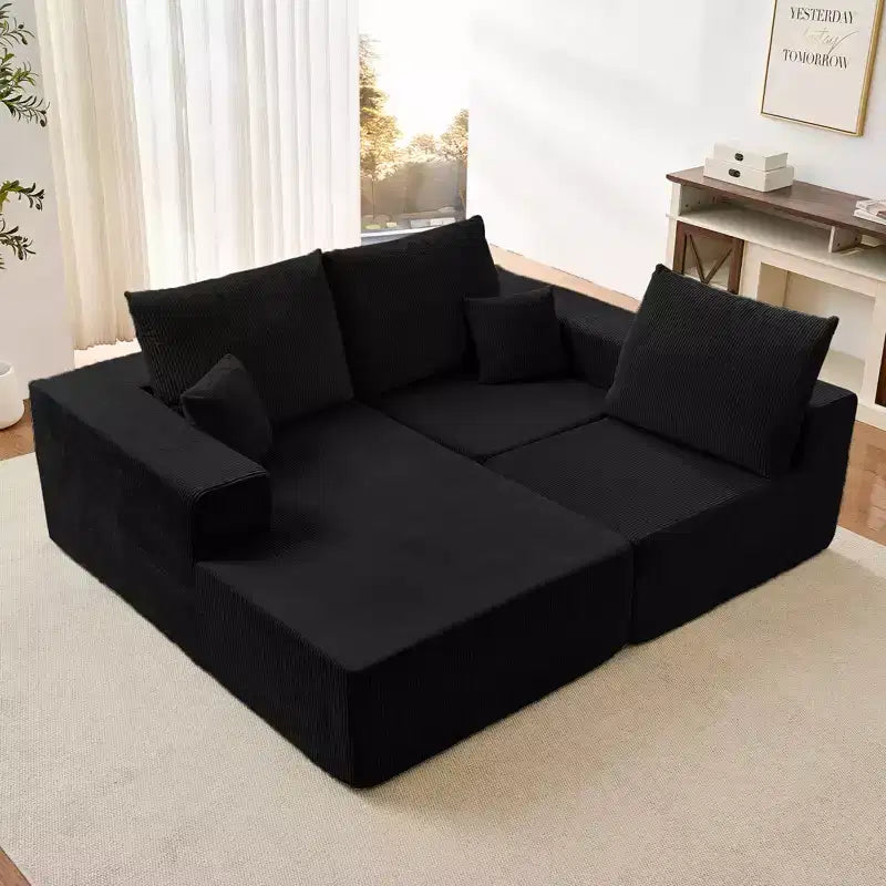 Mjkone 108Corduroy Fabric Sectional Couch with Chaise Lounge3-Pieces Free-Combined Cloud Modular L-Shaped Sofa