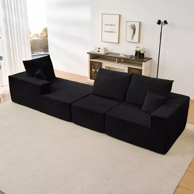 Mjkone 108Corduroy Fabric Sectional Couch with Chaise Lounge3-Pieces Free-Combined Cloud Modular L-Shaped Sofa