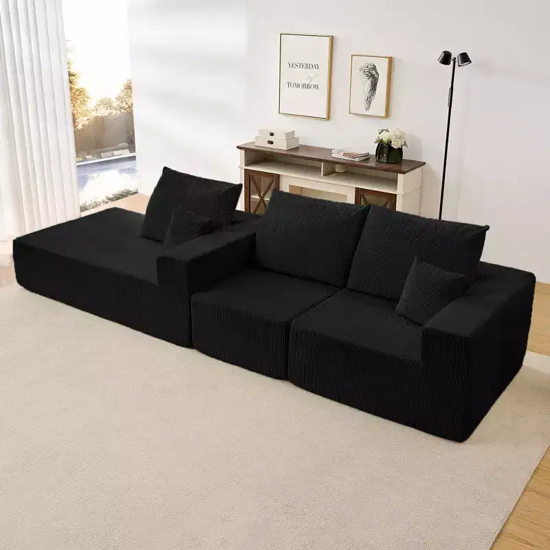 Mjkone 108Corduroy Fabric Sectional Couch with Chaise Lounge3-Pieces Free-Combined Cloud Modular L-Shaped Sofa