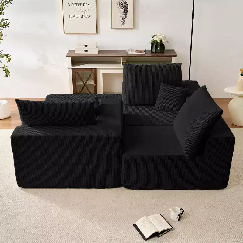 Mjkone 108Corduroy Fabric Sectional Couch with Chaise Lounge3-Pieces Free-Combined Cloud Modular L-Shaped Sofa