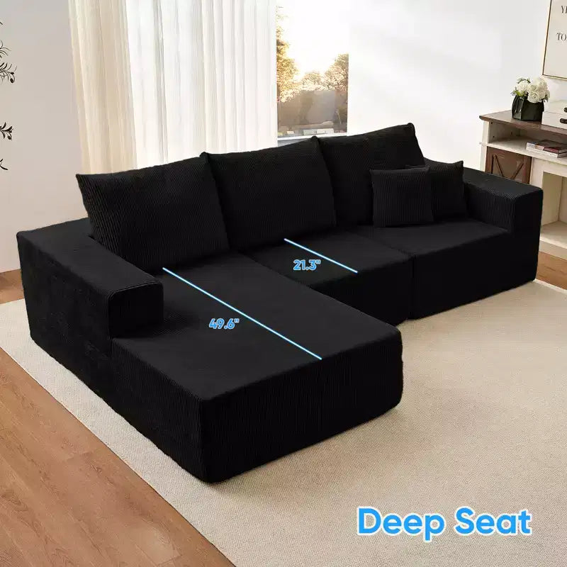 Mjkone 108Corduroy Fabric Sectional Couch with Chaise Lounge3-Pieces Free-Combined Cloud Modular L-Shaped Sofa