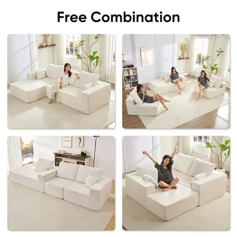 Mjkone 108Corduroy Fabric Sectional Couch with Chaise Lounge3-Pieces Free-Combined Cloud Modular L-Shaped Sofa