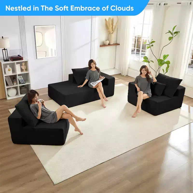 Mjkone 108Corduroy Fabric Sectional Couch with Chaise Lounge3-Pieces Free-Combined Cloud Modular L-Shaped Sofa