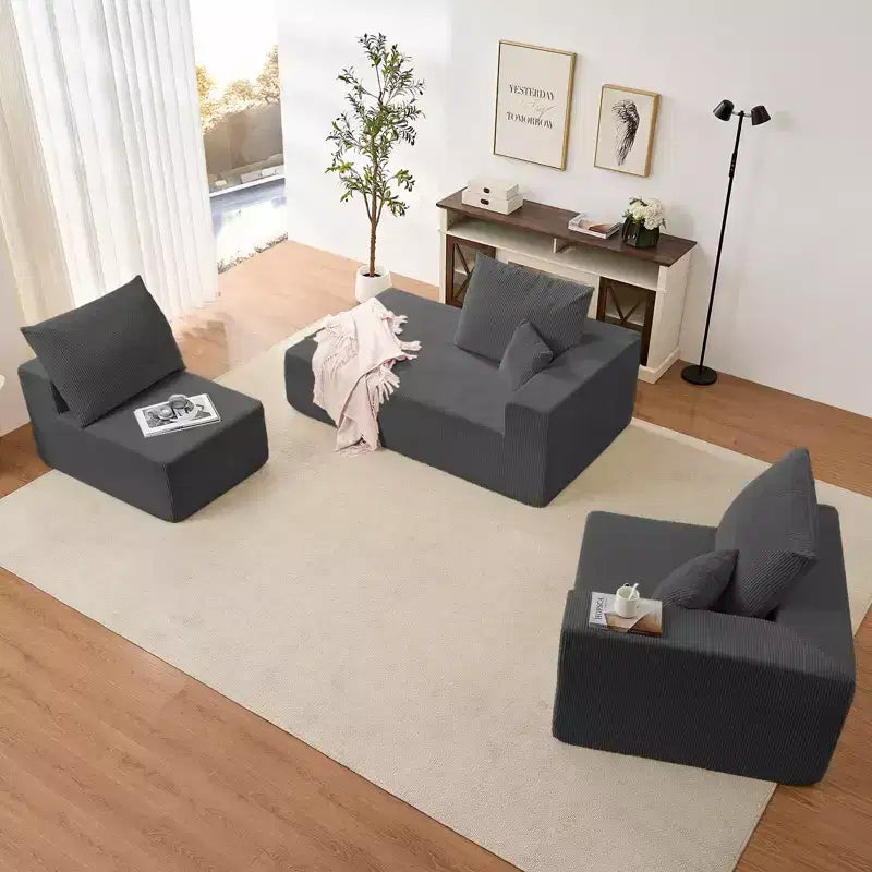 Mjkone 108Corduroy Fabric Sectional Couch with Chaise Lounge3-Pieces Free-Combined Cloud Modular L-Shaped Sofa