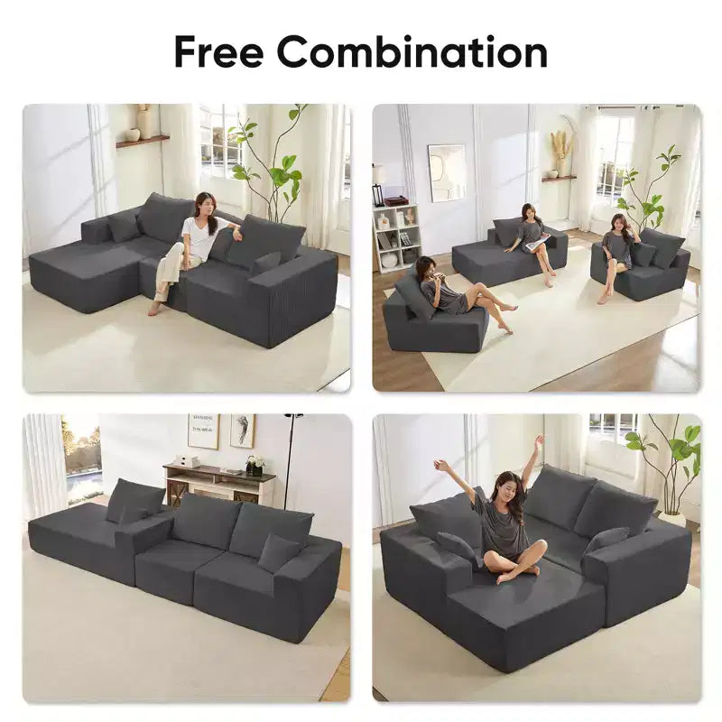 Mjkone 108Corduroy Fabric Sectional Couch with Chaise Lounge3-Pieces Free-Combined Cloud Modular L-Shaped Sofa