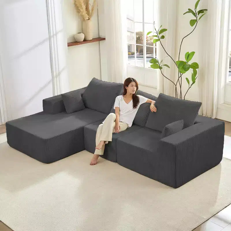 Mjkone 108Corduroy Fabric Sectional Couch with Chaise Lounge3-Pieces Free-Combined Cloud Modular L-Shaped Sofa
