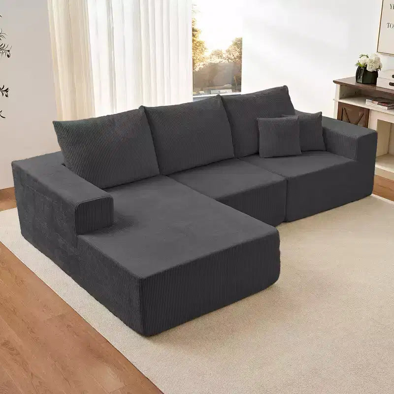 Mjkone 108Corduroy Fabric Sectional Couch with Chaise Lounge3-Pieces Free-Combined Cloud Modular L-Shaped Sofa