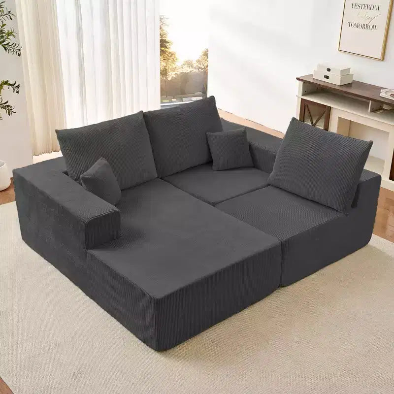 Mjkone 108Corduroy Fabric Sectional Couch with Chaise Lounge3-Pieces Free-Combined Cloud Modular L-Shaped Sofa