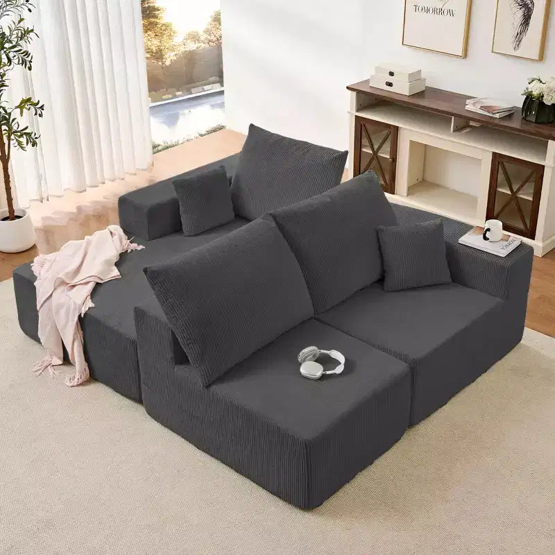 Mjkone 108Corduroy Fabric Sectional Couch with Chaise Lounge3-Pieces Free-Combined Cloud Modular L-Shaped Sofa