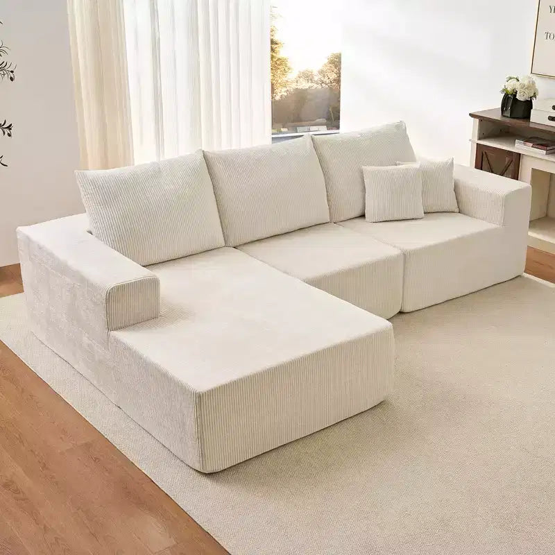 Mjkone 108Corduroy Fabric Sectional Couch with Chaise Lounge3-Pieces Free-Combined Cloud Modular L-Shaped Sofa