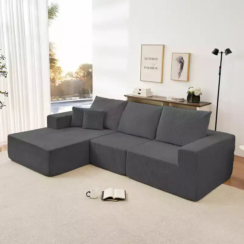 Mjkone 108Corduroy Fabric Sectional Couch with Chaise Lounge3-Pieces Free-Combined Cloud Modular L-Shaped Sofa