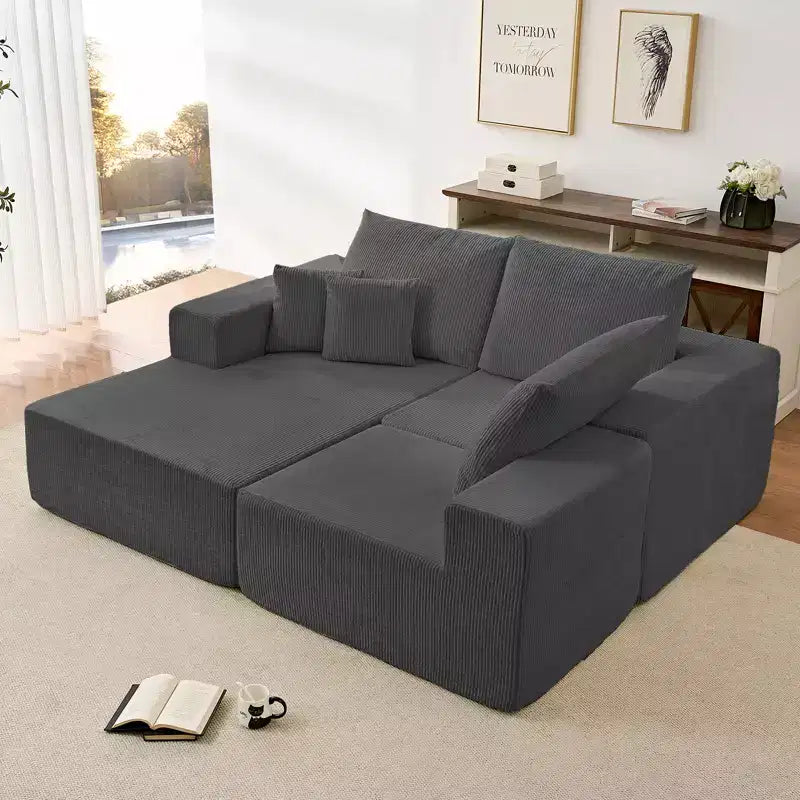 Mjkone 108Corduroy Fabric Sectional Couch with Chaise Lounge3-Pieces Free-Combined Cloud Modular L-Shaped Sofa