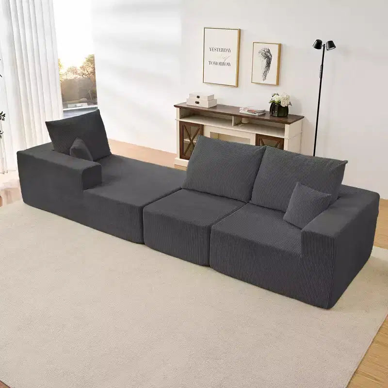 Mjkone 108Corduroy Fabric Sectional Couch with Chaise Lounge3-Pieces Free-Combined Cloud Modular L-Shaped Sofa