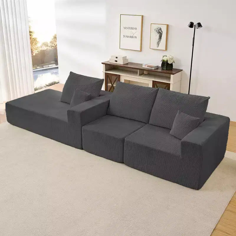 Mjkone 108Corduroy Fabric Sectional Couch with Chaise Lounge3-Pieces Free-Combined Cloud Modular L-Shaped Sofa