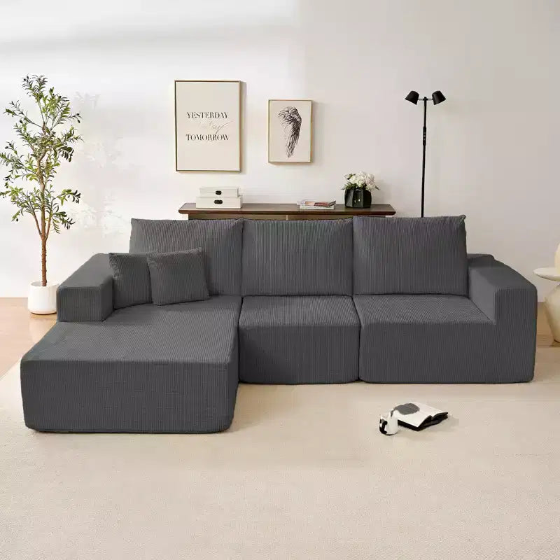 Mjkone 108Corduroy Fabric Sectional Couch with Chaise Lounge3-Pieces Free-Combined Cloud Modular L-Shaped Sofa