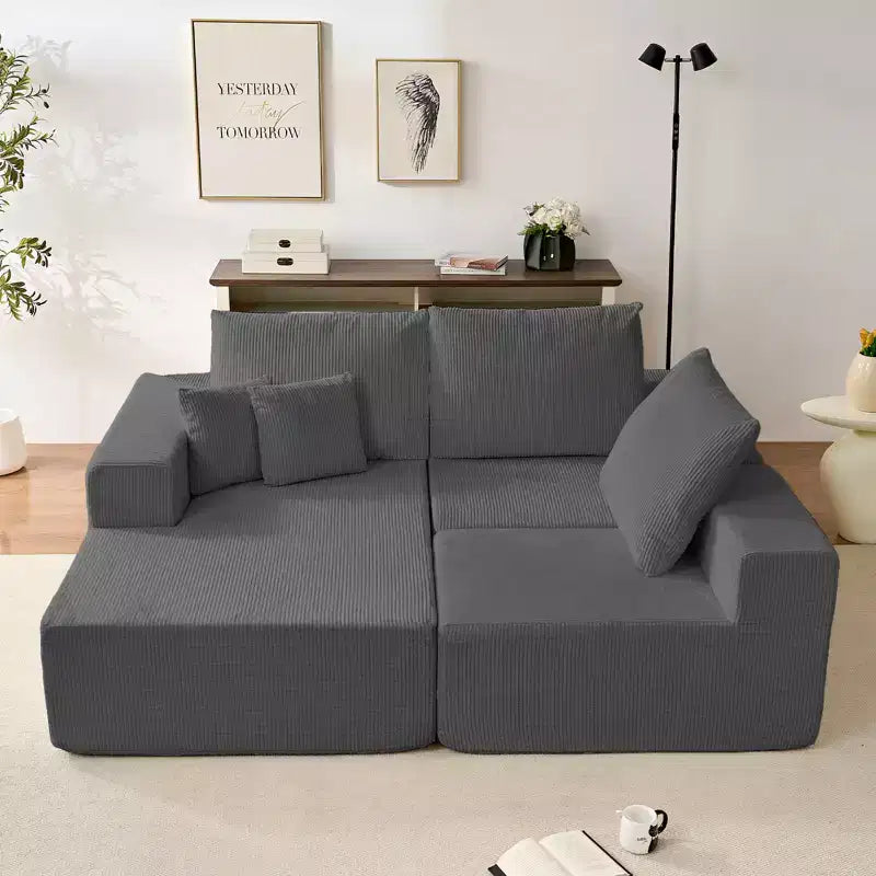 Mjkone 108Corduroy Fabric Sectional Couch with Chaise Lounge3-Pieces Free-Combined Cloud Modular L-Shaped Sofa