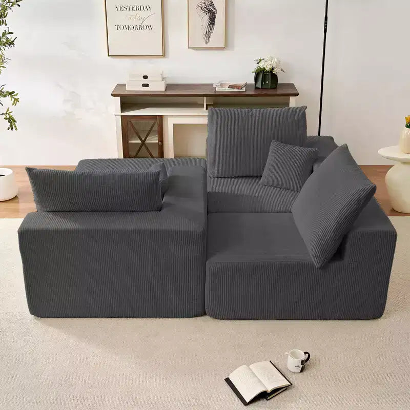 Mjkone 108Corduroy Fabric Sectional Couch with Chaise Lounge3-Pieces Free-Combined Cloud Modular L-Shaped Sofa