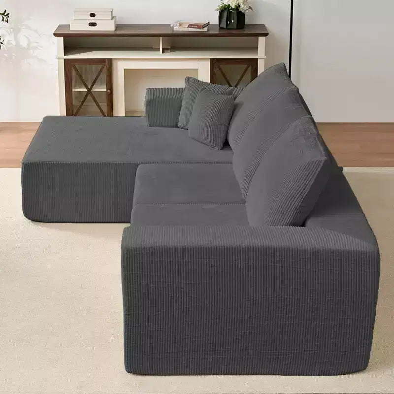 Mjkone 108Corduroy Fabric Sectional Couch with Chaise Lounge3-Pieces Free-Combined Cloud Modular L-Shaped Sofa