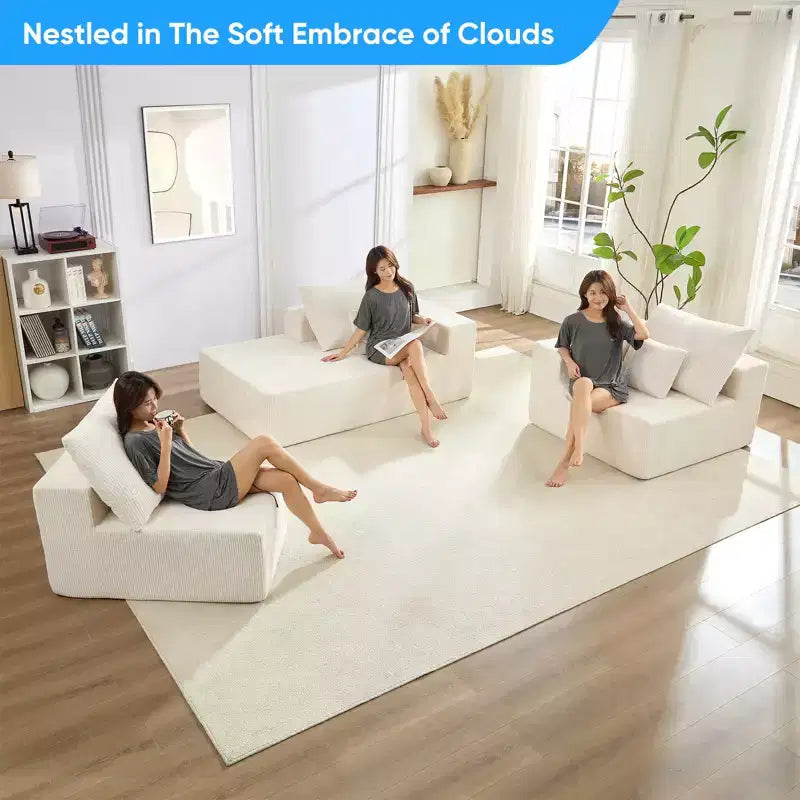 Mjkone 108Corduroy Fabric Sectional Couch with Chaise Lounge3-Pieces Free-Combined Cloud Modular L-Shaped Sofa