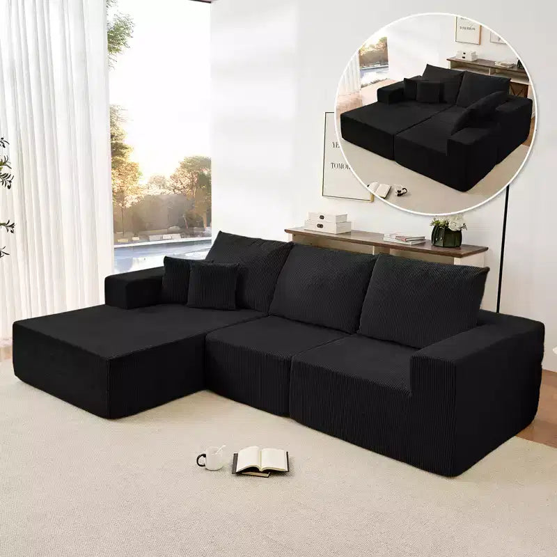 Mjkone 108Corduroy Fabric Sectional Couch with Chaise Lounge3-Pieces Free-Combined Cloud Modular L-Shaped Sofa