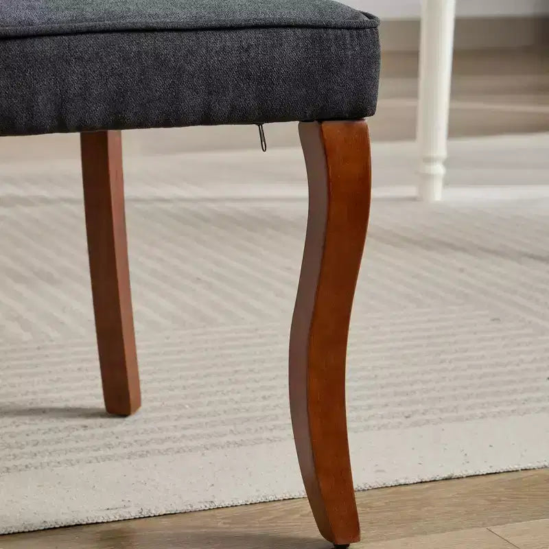 Okak Flocking Linen Dining Chairs Set of 2, Modern Kitchen Chairs with Comfy Fabric Upholstered, Accent Chairs with Curved Solid Wood Legs