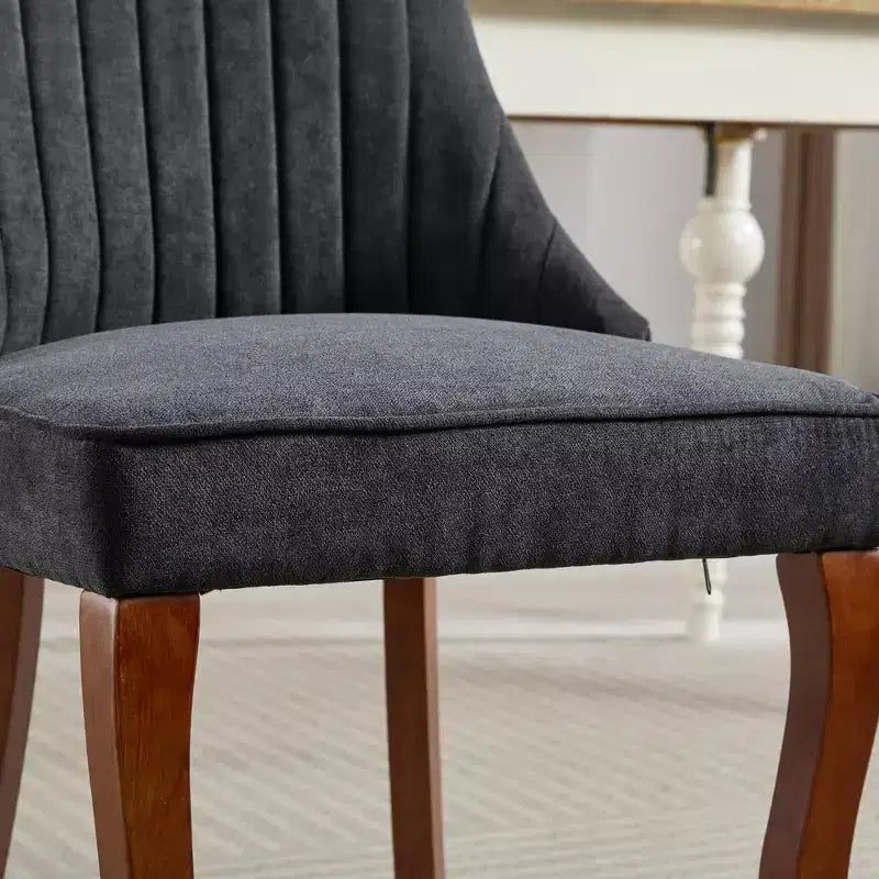 Okak Flocking Linen Dining Chairs Set of 2, Modern Kitchen Chairs with Comfy Fabric Upholstered, Accent Chairs with Curved Solid Wood Legs
