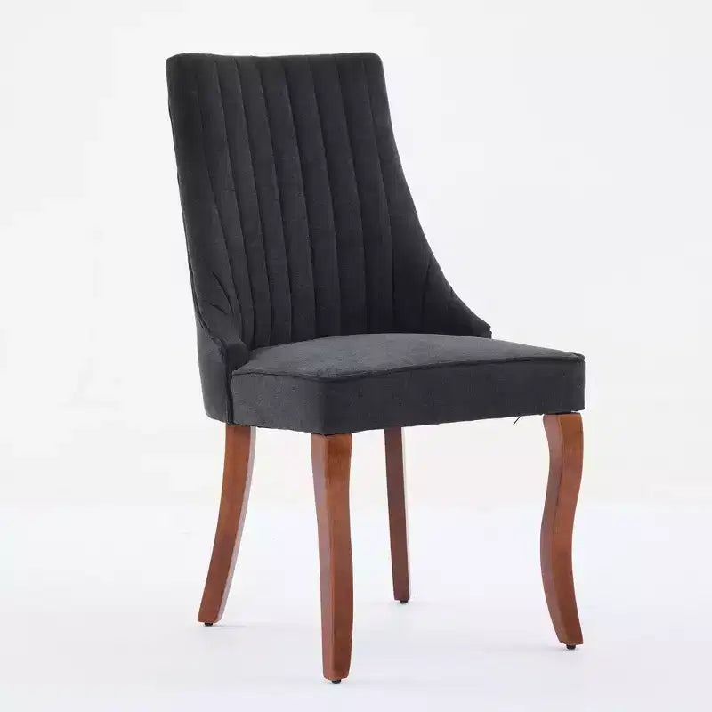 Okak Flocking Linen Dining Chairs Set of 2, Modern Kitchen Chairs with Comfy Fabric Upholstered, Accent Chairs with Curved Solid Wood Legs