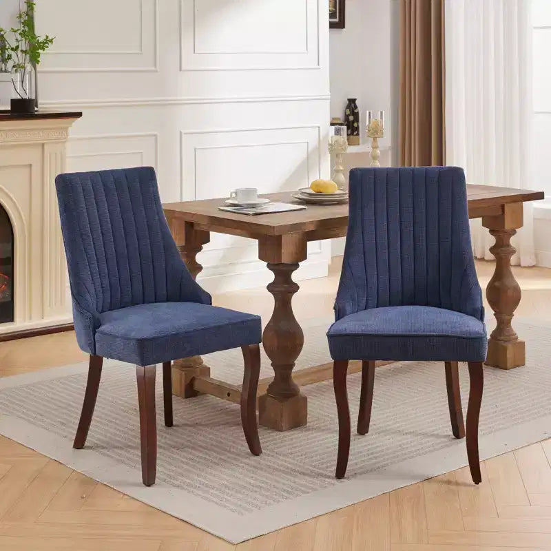 Okak Flocking Linen Dining Chairs Set of 2, Modern Kitchen Chairs with Comfy Fabric Upholstered, Accent Chairs with Curved Solid Wood Legs