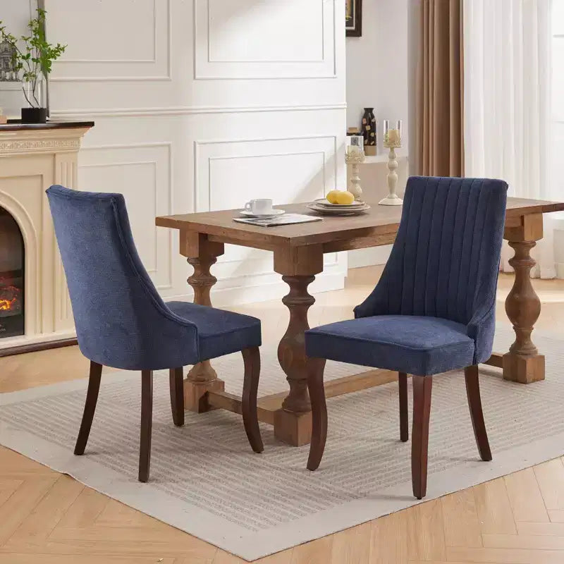 Okak Flocking Linen Dining Chairs Set of 2, Modern Kitchen Chairs with Comfy Fabric Upholstered, Accent Chairs with Curved Solid Wood Legs