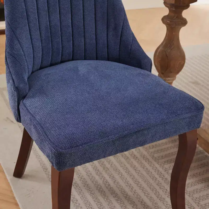 Okak Flocking Linen Dining Chairs Set of 2, Modern Kitchen Chairs with Comfy Fabric Upholstered, Accent Chairs with Curved Solid Wood Legs