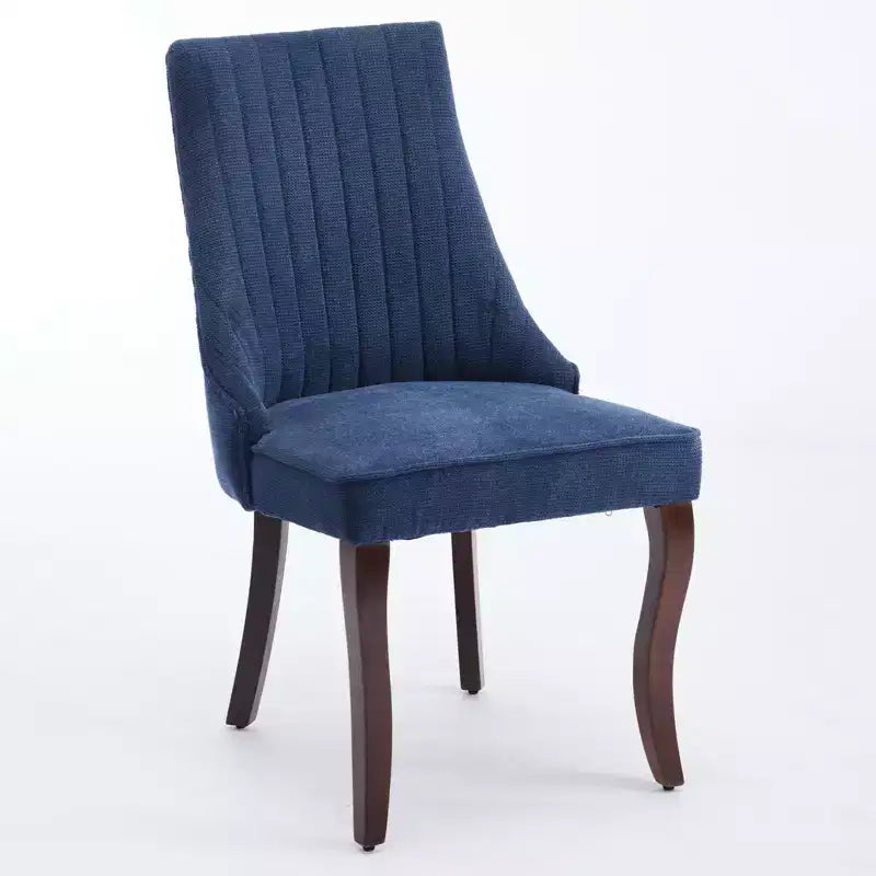 Okak Flocking Linen Dining Chairs Set of 2, Modern Kitchen Chairs with Comfy Fabric Upholstered, Accent Chairs with Curved Solid Wood Legs