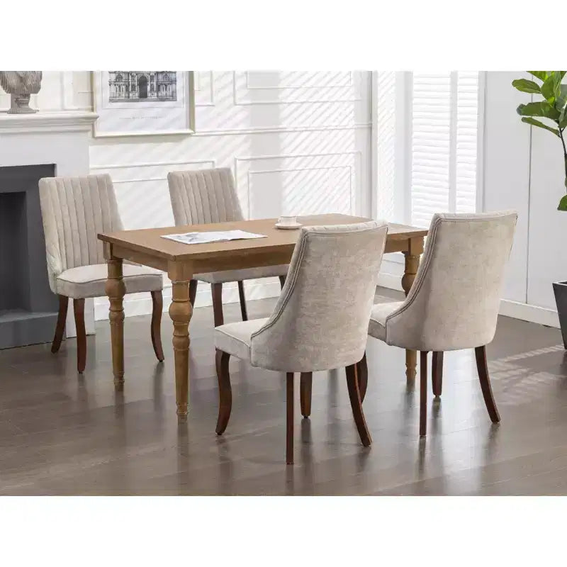 Okak Flocking Linen Dining Chairs Set of 2, Modern Kitchen Chairs with Comfy Fabric Upholstered, Accent Chairs with Curved Solid Wood Legs