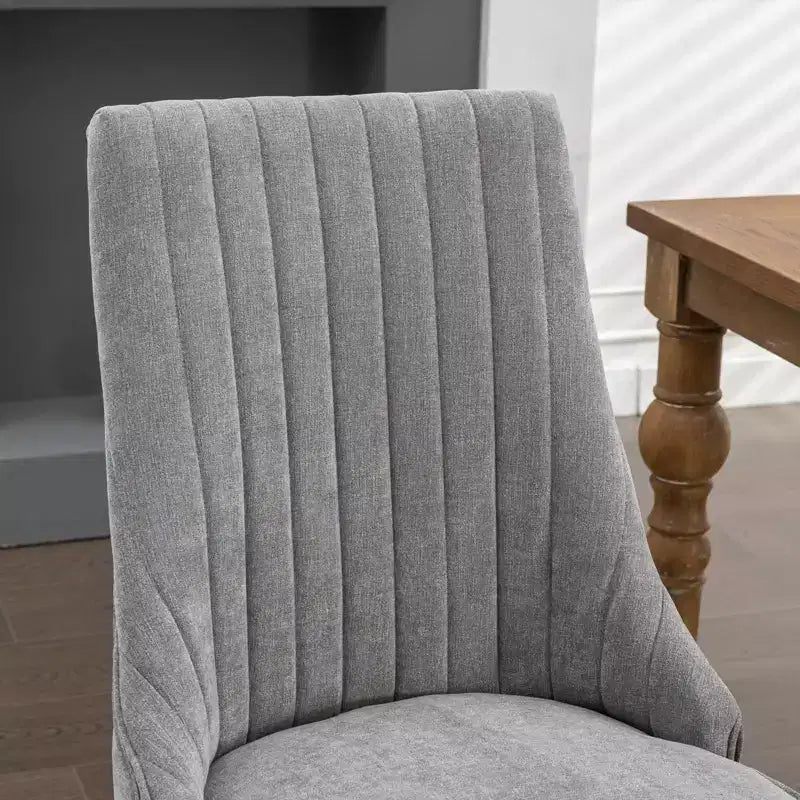 Okak Flocking Linen Dining Chairs Set of 2, Modern Kitchen Chairs with Comfy Fabric Upholstered, Accent Chairs with Curved Solid Wood Legs