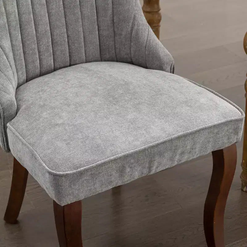Okak Flocking Linen Dining Chairs Set of 2, Modern Kitchen Chairs with Comfy Fabric Upholstered, Accent Chairs with Curved Solid Wood Legs