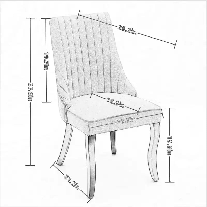 Okak Flocking Linen Dining Chairs Set of 2, Modern Kitchen Chairs with Comfy Fabric Upholstered, Accent Chairs with Curved Solid Wood Legs
