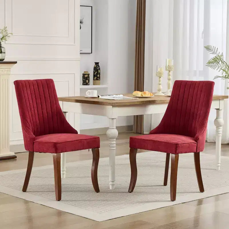 Okak Flocking Linen Dining Chairs Set of 2, Modern Kitchen Chairs with Comfy Fabric Upholstered, Accent Chairs with Curved Solid Wood Legs