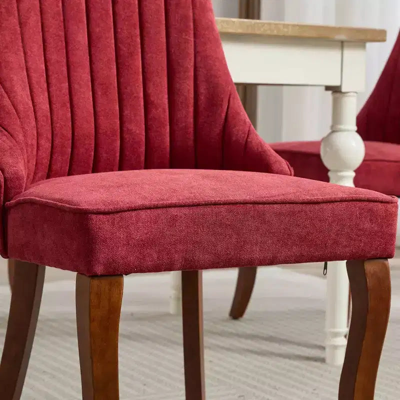 Okak Flocking Linen Dining Chairs Set of 2, Modern Kitchen Chairs with Comfy Fabric Upholstered, Accent Chairs with Curved Solid Wood Legs