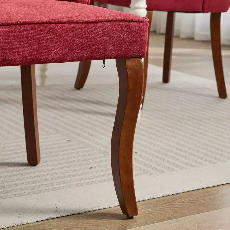 Okak Flocking Linen Dining Chairs Set of 2, Modern Kitchen Chairs with Comfy Fabric Upholstered, Accent Chairs with Curved Solid Wood Legs